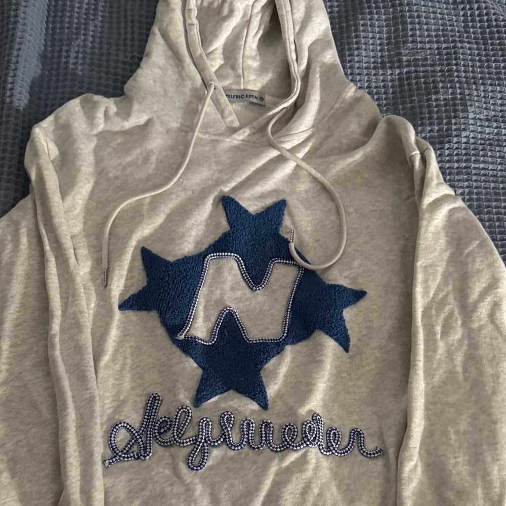 Aelfric Eden Light Gray Hoodie with Blue Star Accents